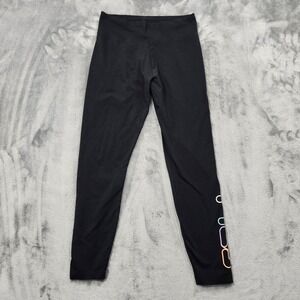 Fila Legging Womens M Black Rainbow Logo Crop Ankle Stretch Activewear Workout